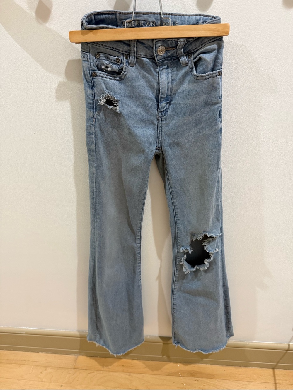 American Eagle Outfitters Light Blue Distressed Flare Jeans